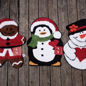 🆕Set of 3 Holiday Charm Mats Gingerbread Snowman Penguin Love Door Floor Bath